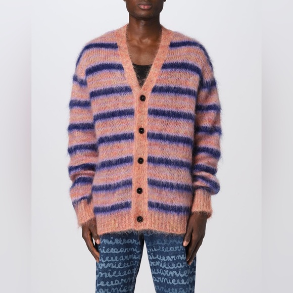 Marni Other - Marni Iconic Mohair fuzzy Brushed Stripes Cardigan V Neck NWT